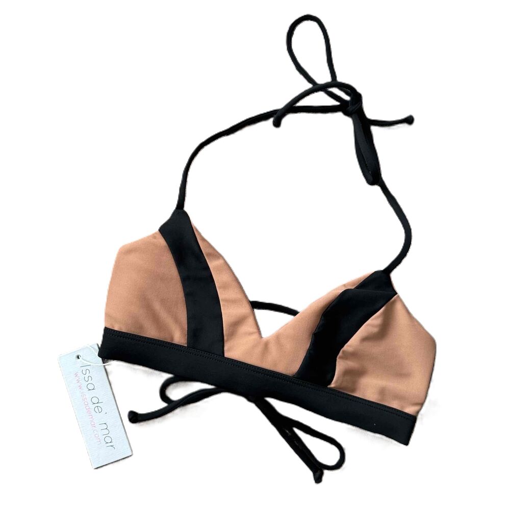 NWT Issa De Mar Bikini Top S Small Halter Neck Two Tone Tan Black Color Block